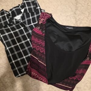 Black and White Plaid Shirt and Black Pink Patterned Top